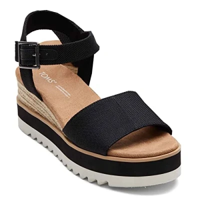 Image of TOMS Women&#039;s Diana Wedge Sandal, Black Heavy Canvas, 6.5 UK