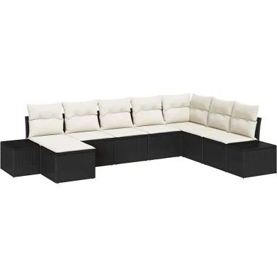 Image of vidaXL 8 Piece Garden Sofa Set with Cushions Black Poly Rattan