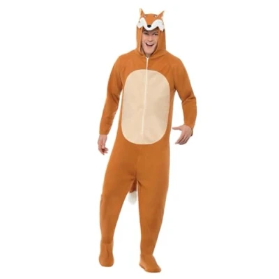 Image of Smiffys Fox Costume All In One with Hood, Fancy Dress, Adult Dress Up Costumes