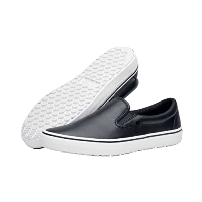 Image of Shoes for Crews Merlin Comfortable Leather Slip on Shoe, Padded Insole, Resistant Outsole Everyday Work Men and Women Black White