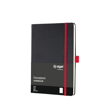 Image of SIGEL CO663 Premium Notebook lined, A5, hardcover, Black, Red Conceptum
