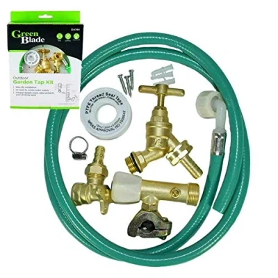 Image of Deluxe Brass Outside Garden Tap Kit Set Wall Mounted DIY Outdoor Self Cut Water Hose Connector Pipe Fittings Regulations