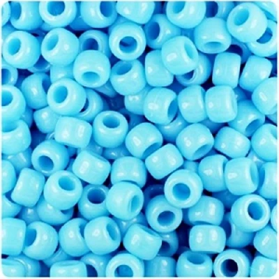 Image of 100 x Pony Beads 9mm 6mm Baby Blue Colour Acrylic Plastic Barrel Round Craft