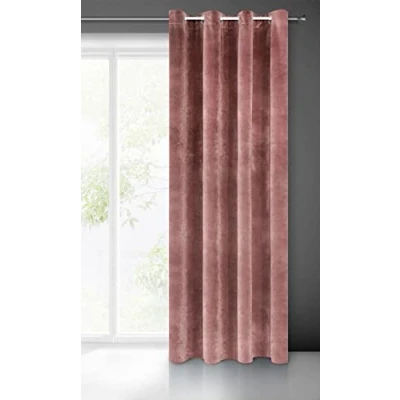Image of Eurofirany VILLA Soft Plain Opaque Velvet Curtain with Eyelets 1 Unit, Fluffy Panel Drape Classic Glamour Elegant Living Room, Bedroom, 290 g/m2, W55 x L98, Dark Pink