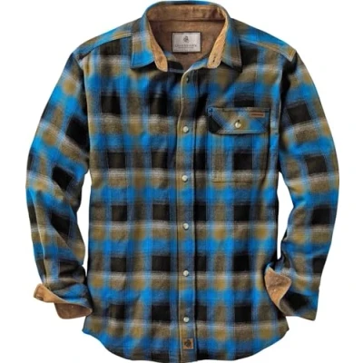 Image of Legendary Whitetails Men&#039;s Buck Camp Flannel Shirt, Long Sleeve Plaid Button Down Casual Shirt for Men, with Corduroy Cuffs, Fall &amp; Winter Clothing, Cobalt Plaid, 4X Large