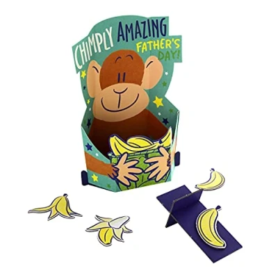 Image of Hallmark Fathers Day Card, Pop Up Monkey, 3D Banana Game, Unique Gift, Keepsake, Blue