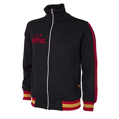 Image of COPA Men&#039;s Roma 1977 78 Retro Football Long Neck Jacket, Black, XL UK