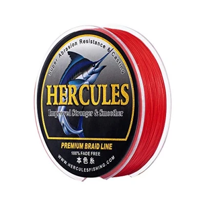 Image of HERCULES Braided Fishing Line, Not Fade, 328 Yards PE Lines, 8 Strands Multifilament Fish 30lb Test for Saltwater and Freshwater, Abrasion Resistant, Red, 30lb, 300m