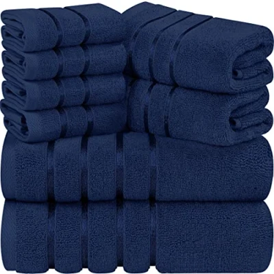 Image of Utopia Towels 8 Piece Luxury Towel Set, 2 Bath Towels, Hand and 4 Wash Cloths,97% Ring Spun Cotton Highly Absorbent Viscose Stripe Ideal for Everyday use (Navy)