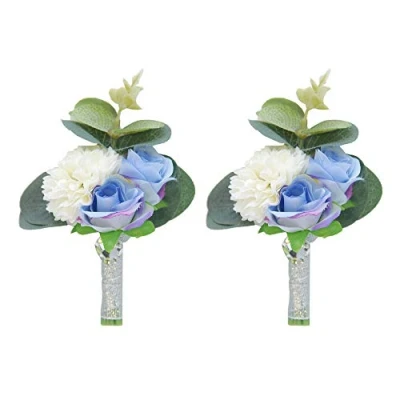 Image of Shiwaki 2pcs wedding supplies decoration girl bridesmaid boutonniere prom party corsage gift (blue)