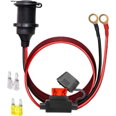 Image of Dongge Car 12V/24V Fixed Thread Cigarette Lighter Socket power supply Battery terminal to outlet 14AWG heavy duty cable 20A 10FT