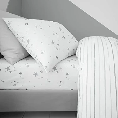 Image of Bianca Stars Cotton Single Fitted Sheet White Grey