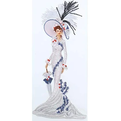 Image of 5D Diamond Art Painting Kits Dress Lady Full Round Drill Elegant Gem Craft for Home Wall Decor Gift Adults and Kids 12 x 24 inch (White)