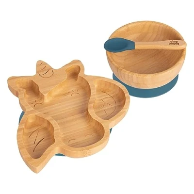 Image of Navy Bella The Unicorn Bamboo Suction Dinner Set