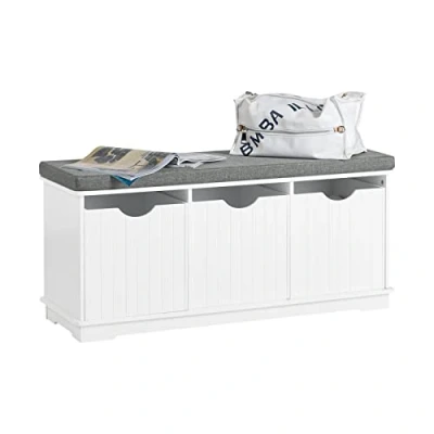Image of SoBuy® FSR30 W, Storage Bench with 3 Drawers &amp; Removable Seat Cushion, Cabinet Unit
