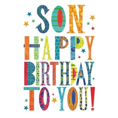 Image of Nigel Quiney Son Birthday Card Stars and Patterned Text with Foil Details Eco Friendly &amp; Recyclable