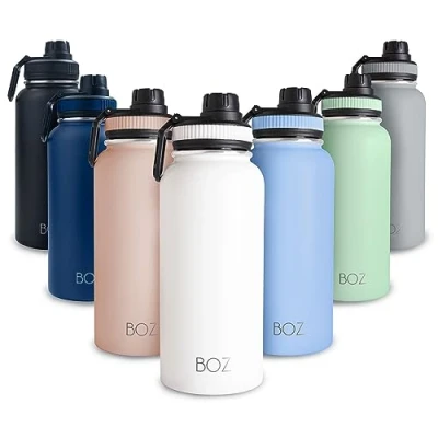 Image of BOZ Stainless Steel Water Bottle 1l, Insulated Bottle, Wide Mouth BPA Free 1 Litre Vacuum Double Wall Metal White