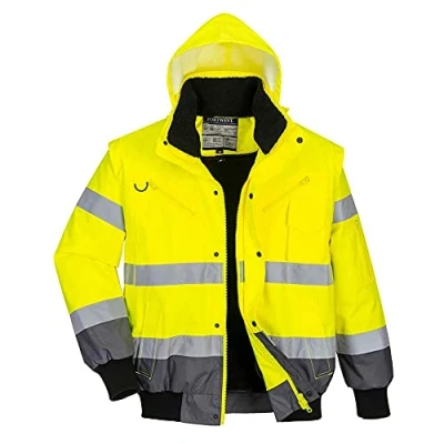 Image of Portwest C465 Hi Vis 3 in 1 Contrast Bomber Jacket Yellow/Grey, Large