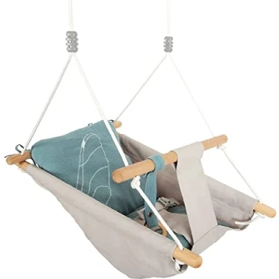Image of small foot Seaside Made of Wood and Fabric, Modern Indoor Swing with Strap for Babies from 12 Months, 12327 Toys, Multicoloured