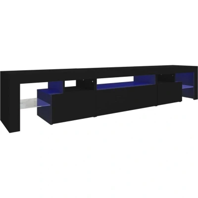 Image of vidaXL Black LED TV Cabinet Durable Engineered Wood Media Unit Console Spacious Storage Display Surface 215x36.5x40 cm