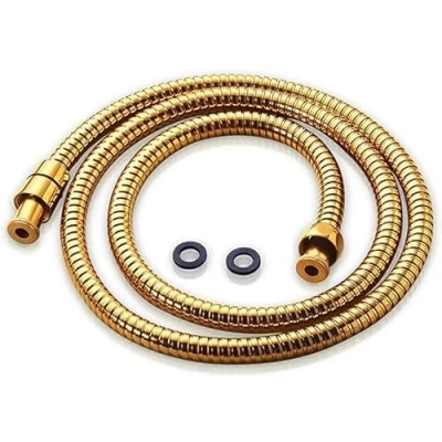 Image of ARA CHOICE Stainless Steel Flexible Shower Hose Pipe Double Lock with EPDM Inner Tubes Bathroom Pressure Bath Tap Head Fittings Brass Hand Held 1/2 Connection Gold Plated (1.5m)