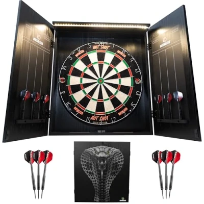 Image of Ruthless Home Darts Centre Complete Dart Board Including Cabinet, Dartboard and 2 Sets of (Cobra + Light)