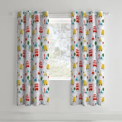 Image of Catherine Lansfield Kids Transport 66x72 Inch Lined Eyelet Curtains Two Panels White