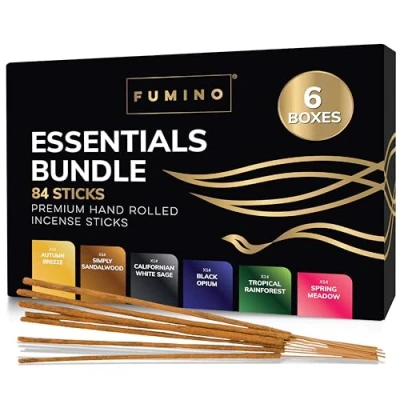 Image of Fumino Fresh Handmade Incense sticks Multipack Essentials Bundle 6 Boxes 84 (90g) Masala Agarbatti Joss Scent Fragrance for Relaxation and Meditation, Home House Decor