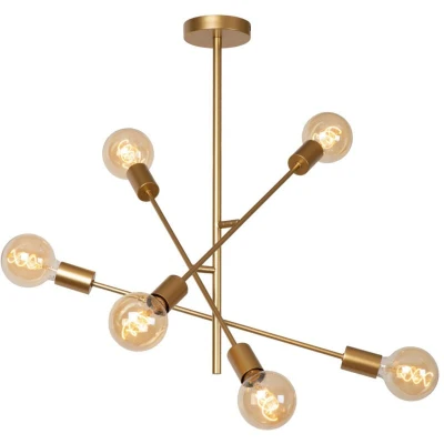 Image of Lucide LESTER Flush ceiling light 6xE27 Matt Gold / Brass
