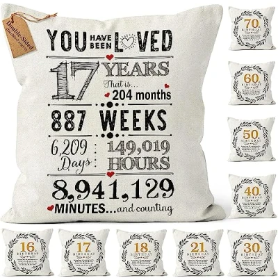 Image of Kies CROWNLY CRYSTAL® Double Sided 17th Birthday Gifts for Girls and Gift Boys 45x45 Cushion Cover Populer Boyfriends Ideas Happy Sister Gift, Daughter (17th)