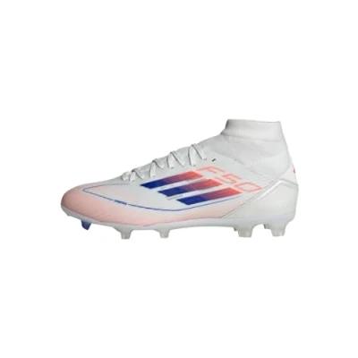 Image of adidas Performance F50 League MID FG/MG Moulded stud football boots, Women&#039;s, Size: 9.5, Footwear white/lucid blue/solar red Textile/synthetics