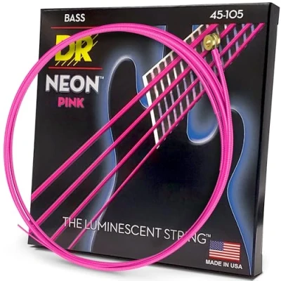 Image of DR Strings HI DEF NEON™ PINK coloured Bass Strings: Medium 45 105