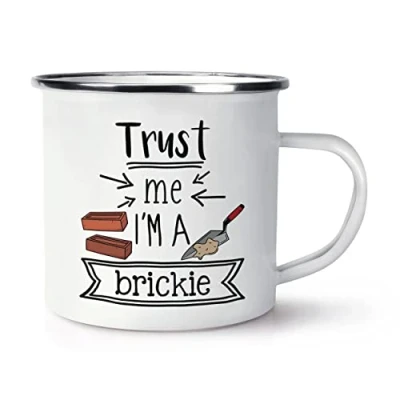 Image of Trust Me I&#039;m A Brickie Enamel Mug Cup