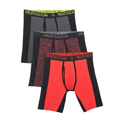 Image of Fruit of the Loom Men&#039;s Breathable Boxer Briefs, Moisture Wicking Underwear, Assorted Color Multipacks, Long Leg Micro Mesh 3 Pack Flex Side Panels, XL (Pack 3)