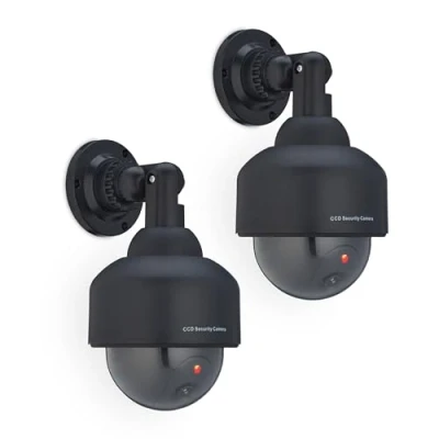 Image of Relaxdays Dummy Camera, Set of 2, Realistic Look with Flashing Light, Indoor &amp; Outdoor, Protect Against Burglars, Black, 23.5 x 12.5 14 cm