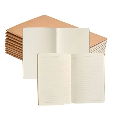 Image of FOCCTS 10 Packs Small Notepad A5, Kraft Cover Notebooks 5 Blank Page/ Lined Page (38 Sheets Each), Great Sketchbook Drawing Notebook, Classic Diary Note Pads