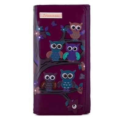 Image of kukubird Owl Family Tree Large Wallet PU Leather Bifold Card Holder with Zipper Coin Pocket Purse Purple