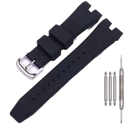 Image of MCXGL silicone Rubber Strap Compatible with Citizen AW1475 1476 1477 CA4154 4155 Watch Replacement Band Sports Waterproof Bracelet (Black silver buckle)