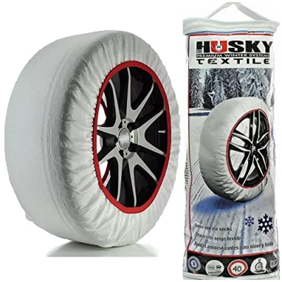 Image of Sumex Husky Textile Winter Car Wheel Ice, Frost &amp; Snow Chain Socks for 18&quot; Tyres RED WHITE (225/55 R18)