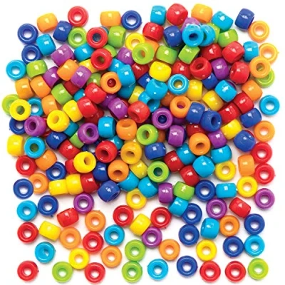 Image of Baker Ross AT703 Pony Bead Craft Pack, Arts and Crafts Jewellery Making (Pack of 800 Pieces), Blue,Green,Orange,Red,Violet