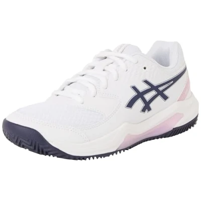 Image of Asics Geldedicate 8 Clay court tennis shoes, Women&#039;s, Size: 4.5, White/indigo fog Imitation leather/ textile