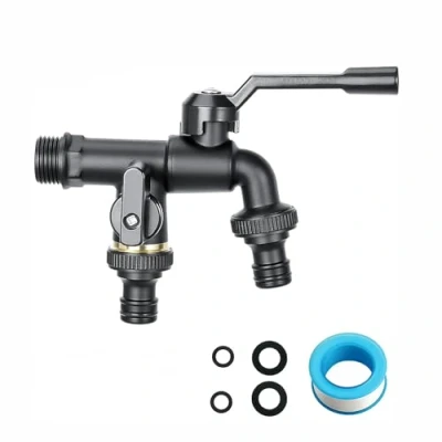 Image of QHENS 3/4 Inch Garden Brass Outdoor Faucet, Double Black Flow Tap with 2 Outlets 3/4&#039;&#039;, Antifreeze Ball Valve, Grid &amp; Irrigation System