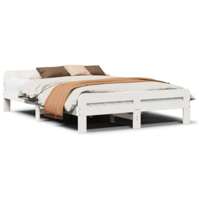 Image of vidaXL Bed Frame without Mattress Base Double 160x200 cm, Solid Pine Wood, White, with Headboard and Footboard for Bedroom