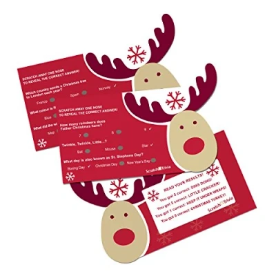 Image of Neviti Rocking Rudolf Scratch Trivia 10 Pack, Wood, Multi Colour, 9 x 0.1 7.3 cm