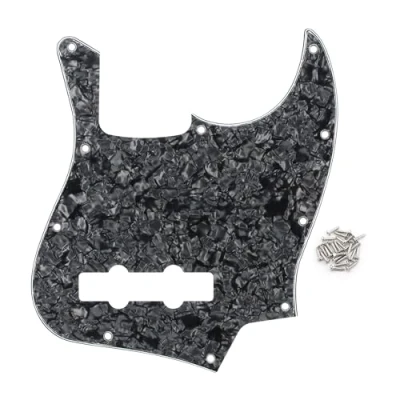 Image of FLEOR 10 Hole JB Bass Pickguard 4Ply Scratch Plate without Truss Rod Notch for Standard 4 String Model Guitar, Black Pearl