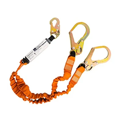 Image of Portwest Double 140kg Lanyard with Shock Absorber, Size: One Size, Colour: Black/Orange, FP75K1R