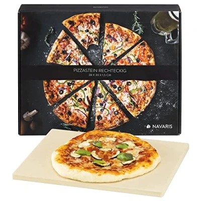 Image of Navaris XL Pizza Stone for Baking Cordierite Plate BBQ Grill Oven, Cook or Serve Incl. Recipe Book Rectangular, 38 x 30 1.5cm
