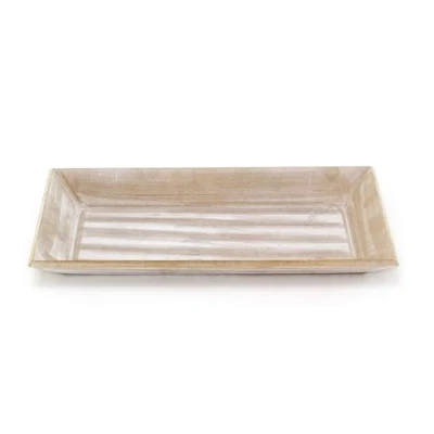 Image of Rectangle Grey Wash Wooden Display Tray Candle Distressed Trinket Jewellery Dish Rustic Wood for Candles, Jewellery, and Decor 40x20cm