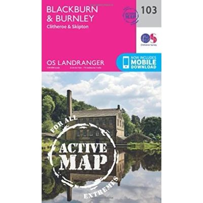 Image of Landranger Active 103 Blackburn &amp; Burnley, Clitheroe Skipton Map With Digital Version
