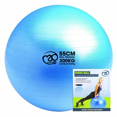 Image of Fitness Mad Swiss Ball with Pump &amp; Online Guide,Blue,75cm